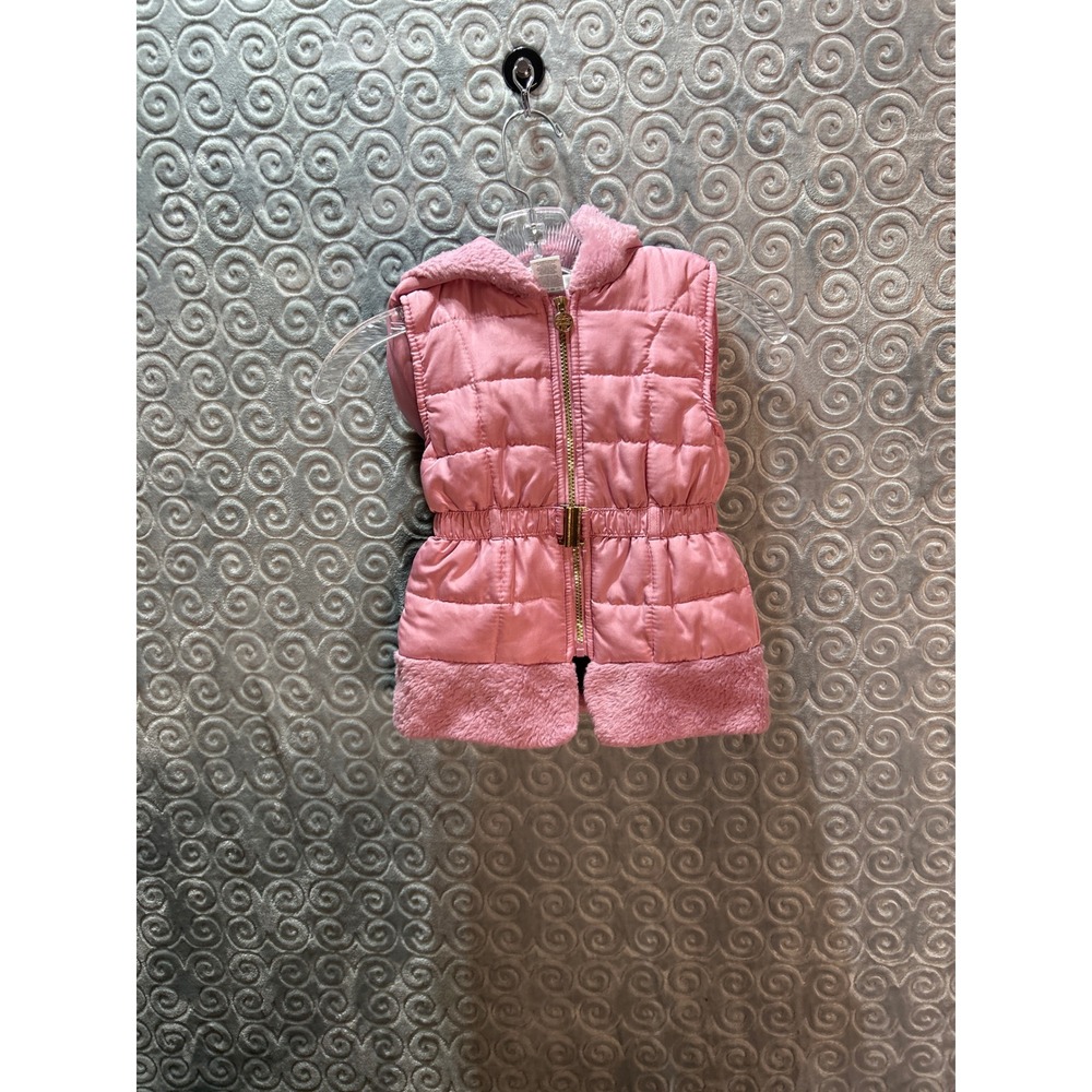 Nicole Miller New York Pink Puffer‎ Vest Hooded Faux Fur Trim Girls Size 6